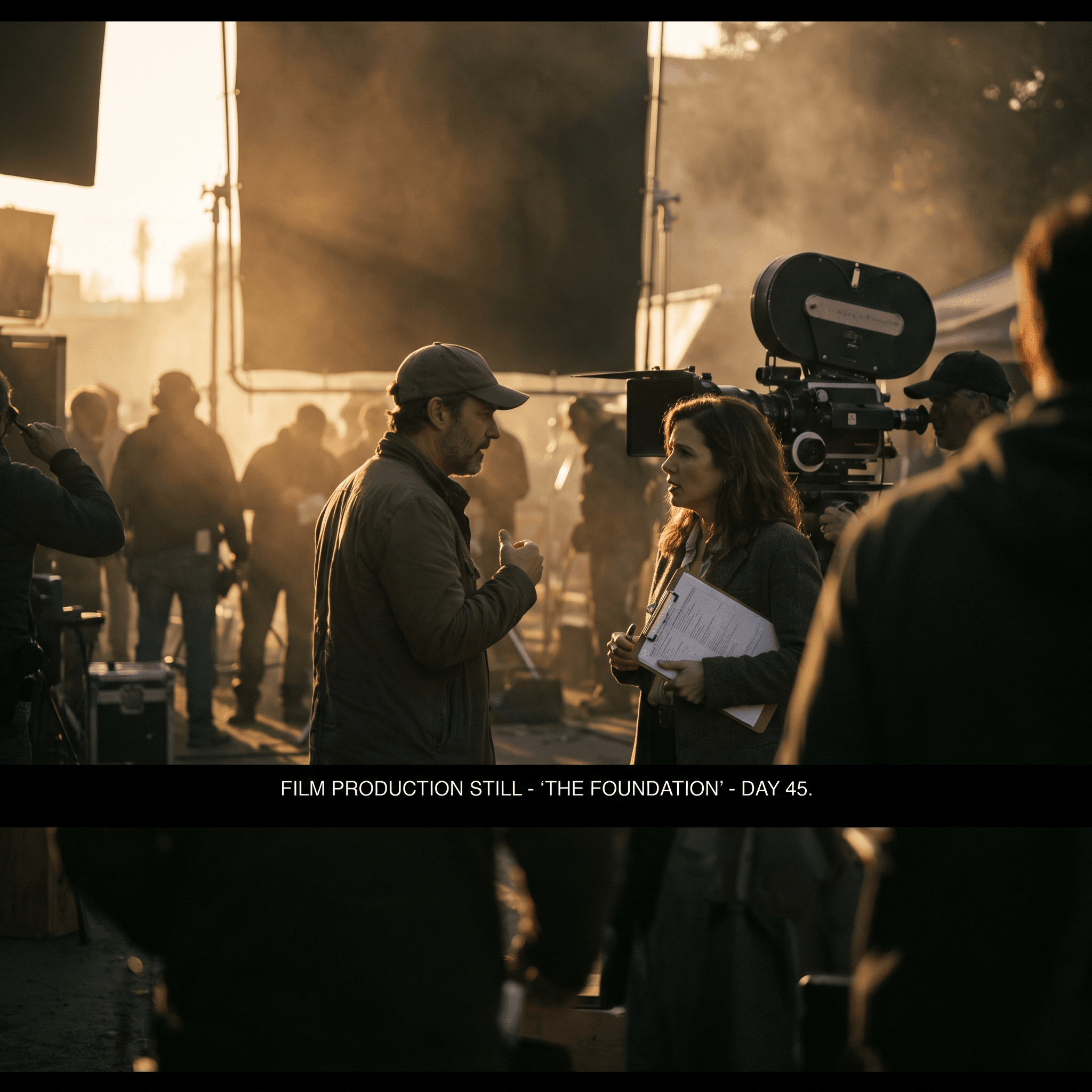 Film production set at golden hour — FourBoys Entertainment behind the scenes